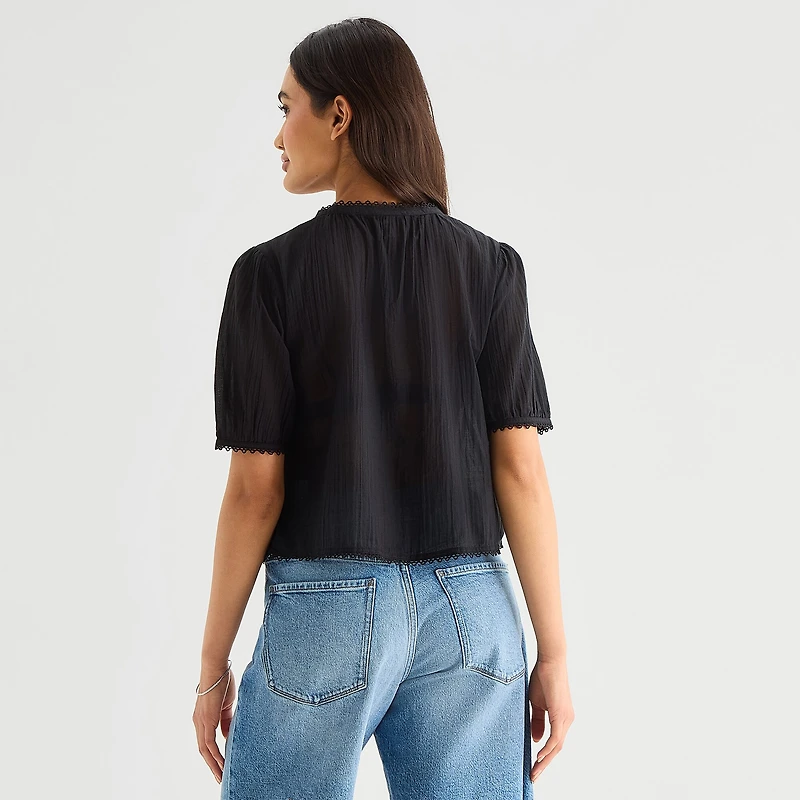 a.n.a Womens V Neck Short Sleeve Lace Blouse
