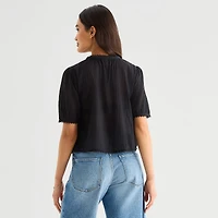 a.n.a Womens V Neck Short Sleeve Lace Blouse