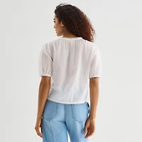 a.n.a Womens V Neck Short Sleeve Lace Blouse