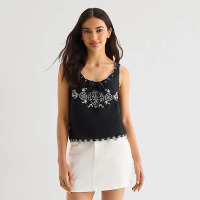a.n.a Womens Scoop Neck Sleeveless Embroidered Pintucked Camisole