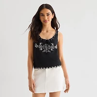 a.n.a Womens Scoop Neck Sleeveless Embroidered Pintucked Camisole