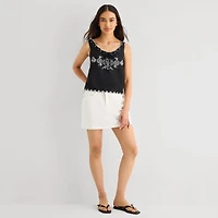 a.n.a Womens Scoop Neck Sleeveless Embroidered Pintucked Camisole