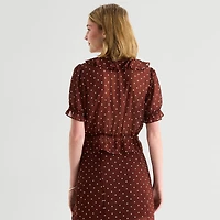 a.n.a Sheer Womens V Neck Short Sleeve Blouse