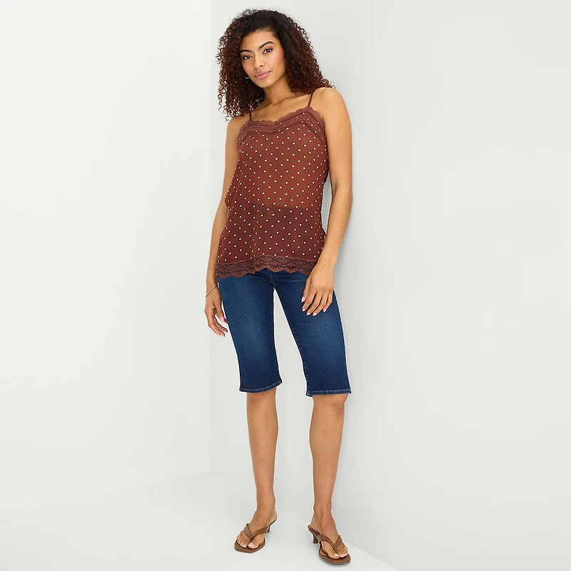 a.n.a Sheer Womens Sweetheart Neck Sleeveless Lace Trim Camisole