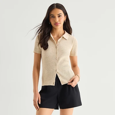 a.n.a Womens Short Sleeve Polo Sweater