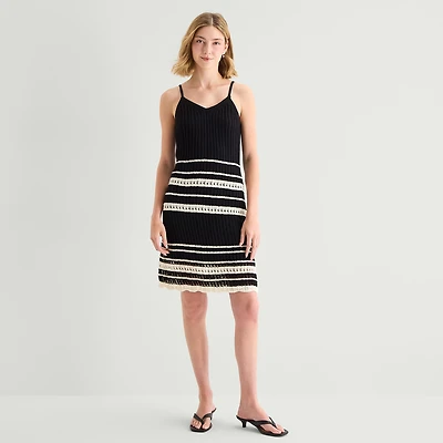 a.n.a Womens Sleeveless Striped Sweater Dress