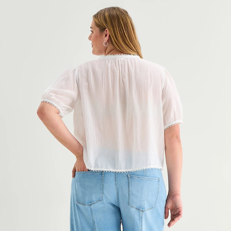 a.n.a Womens Plus V Neck Short Sleeve Blouse