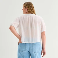 a.n.a Womens Plus V Neck Short Sleeve Blouse