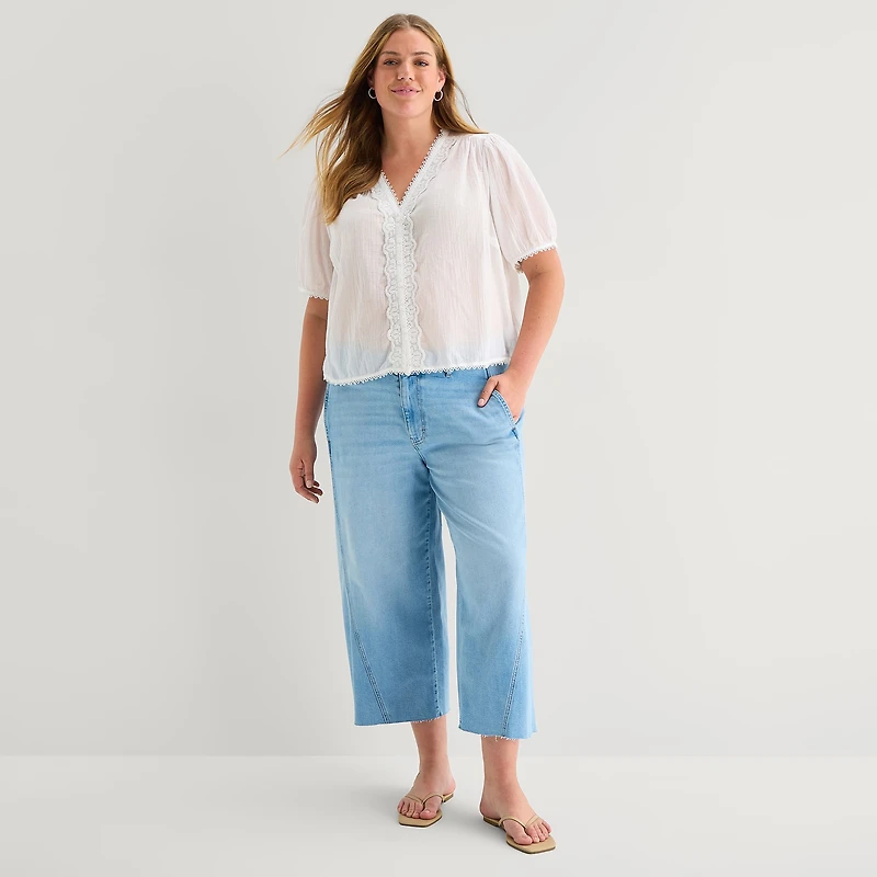 a.n.a Womens Plus V Neck Short Sleeve Blouse