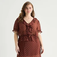 a.n.a Sheer Womens Plus V Neck Short Sleeve Blouse