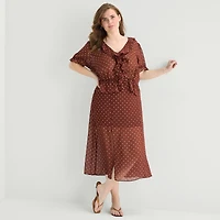 a.n.a Sheer Womens Plus V Neck Short Sleeve Blouse