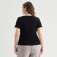 a.n.a Womens Plus Short Sleeve Slim Fit Henley Shirt