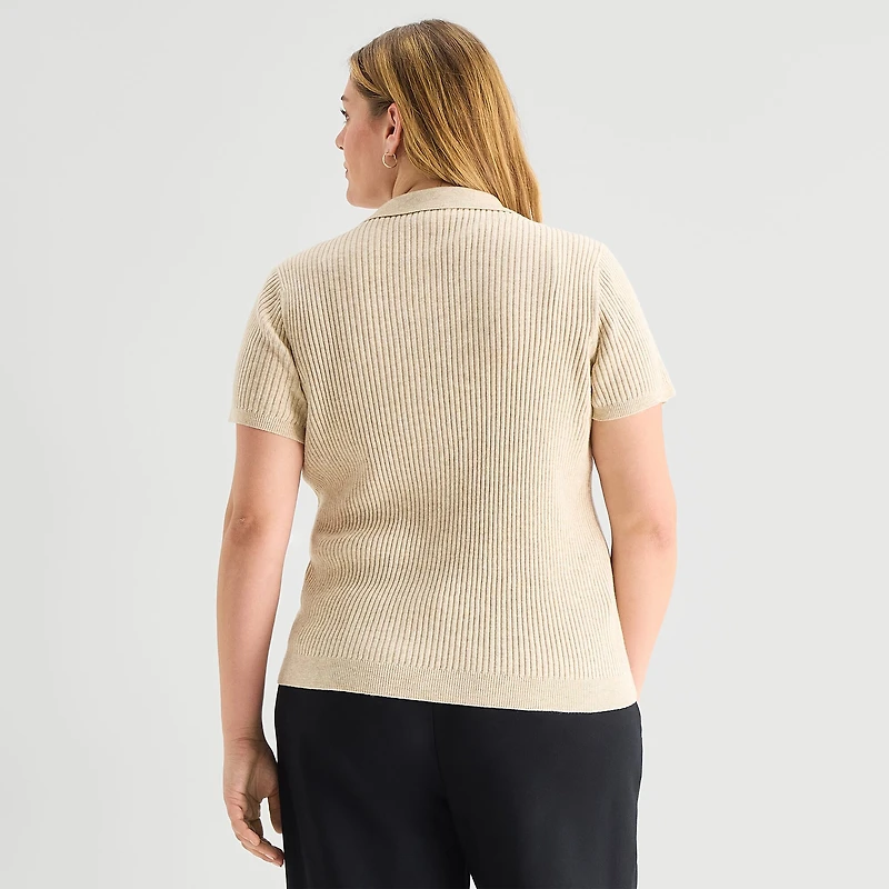 a.n.a Plus Womens Short Sleeve Polo Sweater