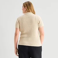 a.n.a Plus Womens Short Sleeve Polo Sweater
