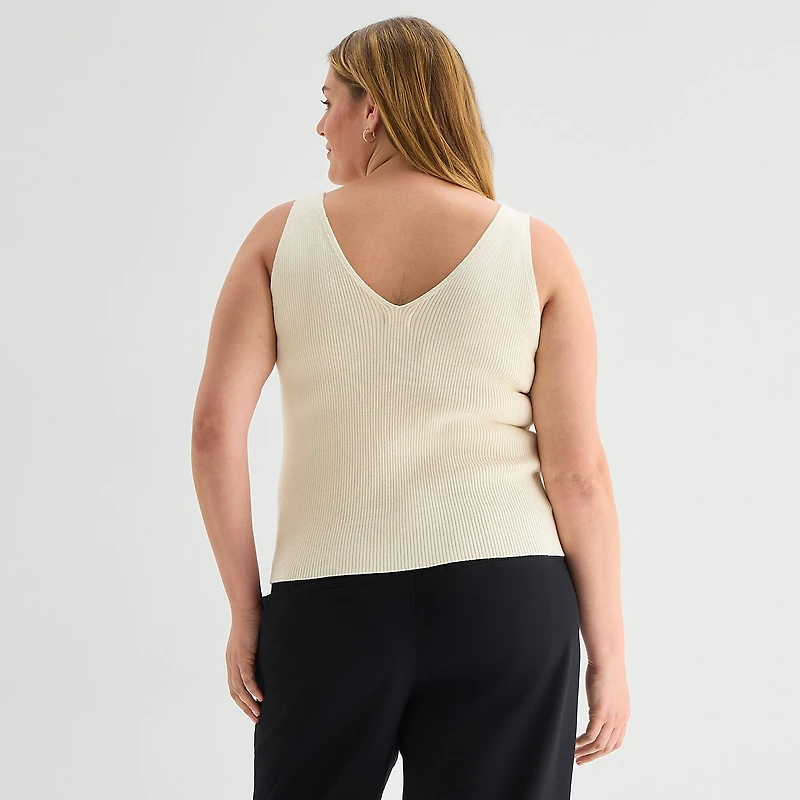 a.n.a Plus Womens V Neck Sleeveless Pullover Sweater