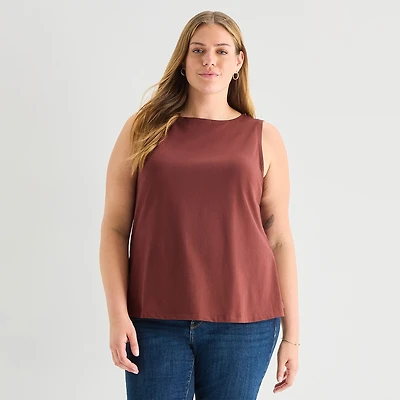 a.n.a Womens Plus Round Neck Sleeveless Tank Top