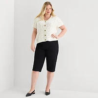 Liz Claiborne Womens V Neck Short Sleeve Button Plus Cardigan