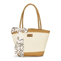 London Fog Top Ruffel Straw Tote Bag