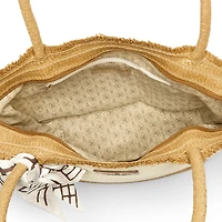 London Fog Top Ruffel Straw Tote Bag