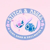 Stitch And Angel Baby Tee Womens Juniors Crew Neck Short Sleeve Regular Fit Graphic T-Shirt