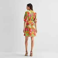 Willow Glenn Womens Midi V Neck Elbow Sleeve Puffed Floral Fit + Flare Dress