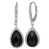 Genuine Black Onyx & Lab Created White Sapphire Sterling Silver Earrings