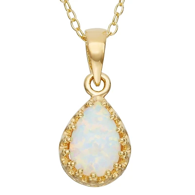 Simulated Opal 14K Gold Over Silver Pendant Necklace