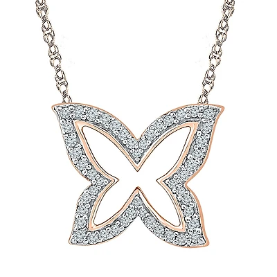 Womens 1/6 CT. T.W. Natural White Diamond 10K Gold Butterfly 18 Inch Pendant Necklace