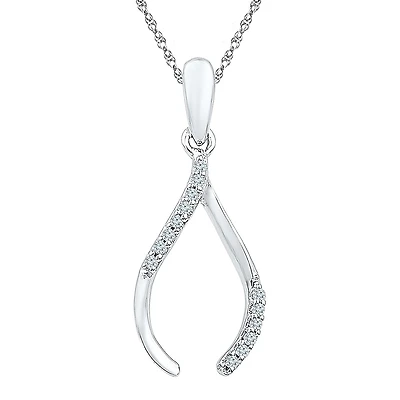 Womens Diamond Accent Natural White Diamond 10K Gold Wishbone 18 Inch Pendant Necklace