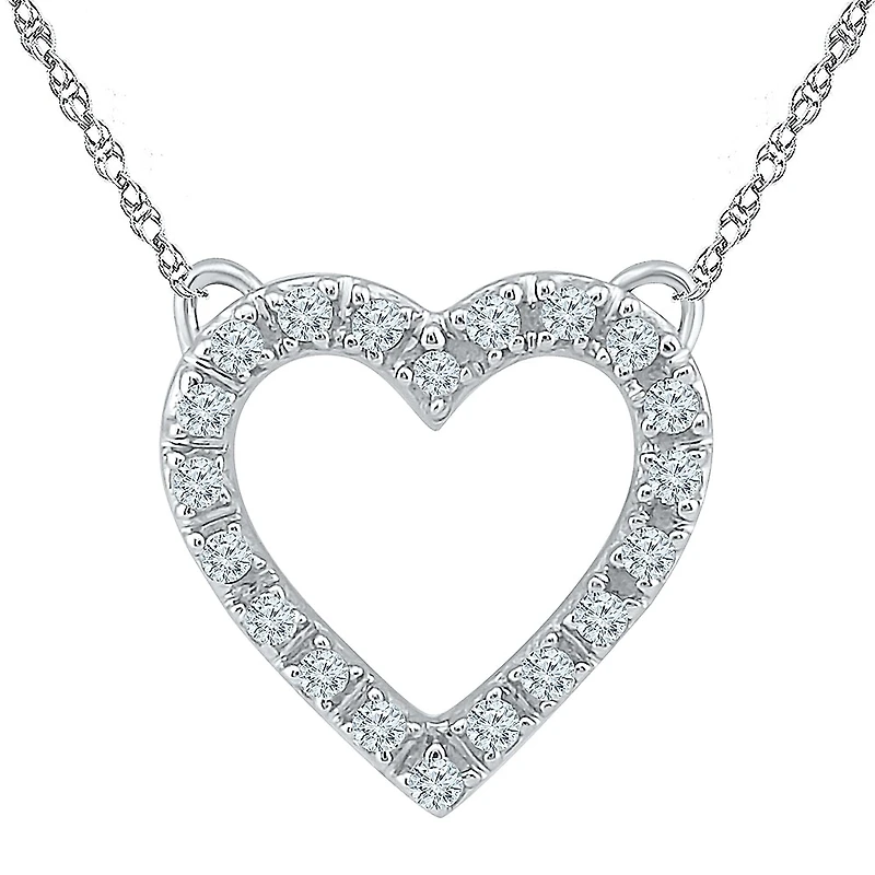 Womens 1/ CT. T.W. Natural White Diamond 10K Gold Heart 18 Inch Pendant Necklace