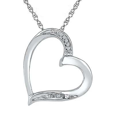 Womens Diamond Accent Natural White Diamond 10K Gold Heart 18 Inch Pendant Necklace
