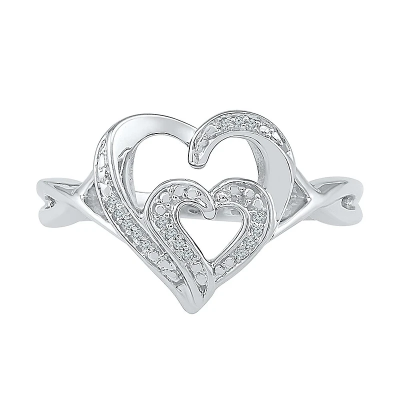 Womens Diamond Accent Natural White Sterling Silver Heart Cocktail Ring