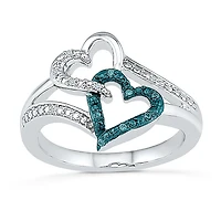 Womens Diamond Accent Natural Blue Sterling Silver Heart Cocktail Ring