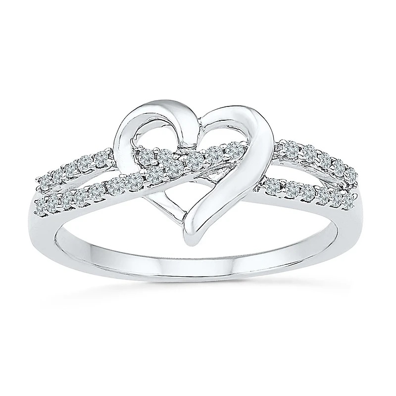 Womens 1/6 CT. T.W. Natural White Diamond Sterling Silver Heart Cocktail Ring