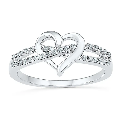Womens 1/6 CT. T.W. Natural White Diamond Sterling Silver Heart Cocktail Ring