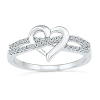 Womens 1/6 CT. T.W. Natural White Diamond Sterling Silver Heart Cocktail Ring