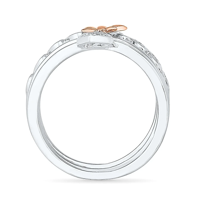 Womens 1/10 CT. T.W. Natural White Diamond 10K Gold Over Silver Butterfly Heart Ring Set