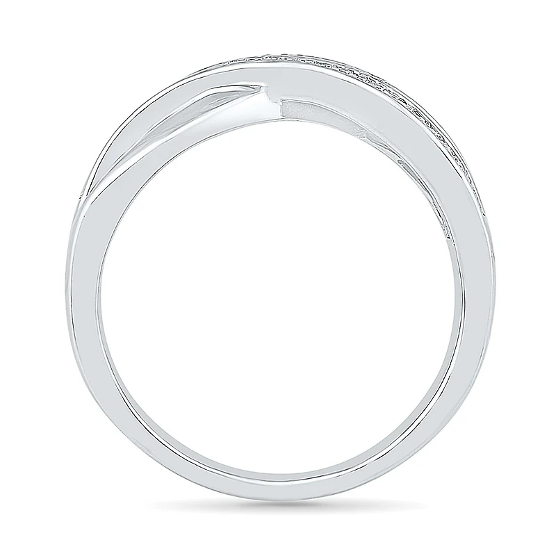 Womens 2MM Diamond Accent Natural White Sterling Silver Crossover Band