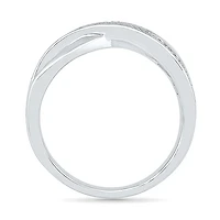 Womens 2MM Diamond Accent Natural White Sterling Silver Crossover Band