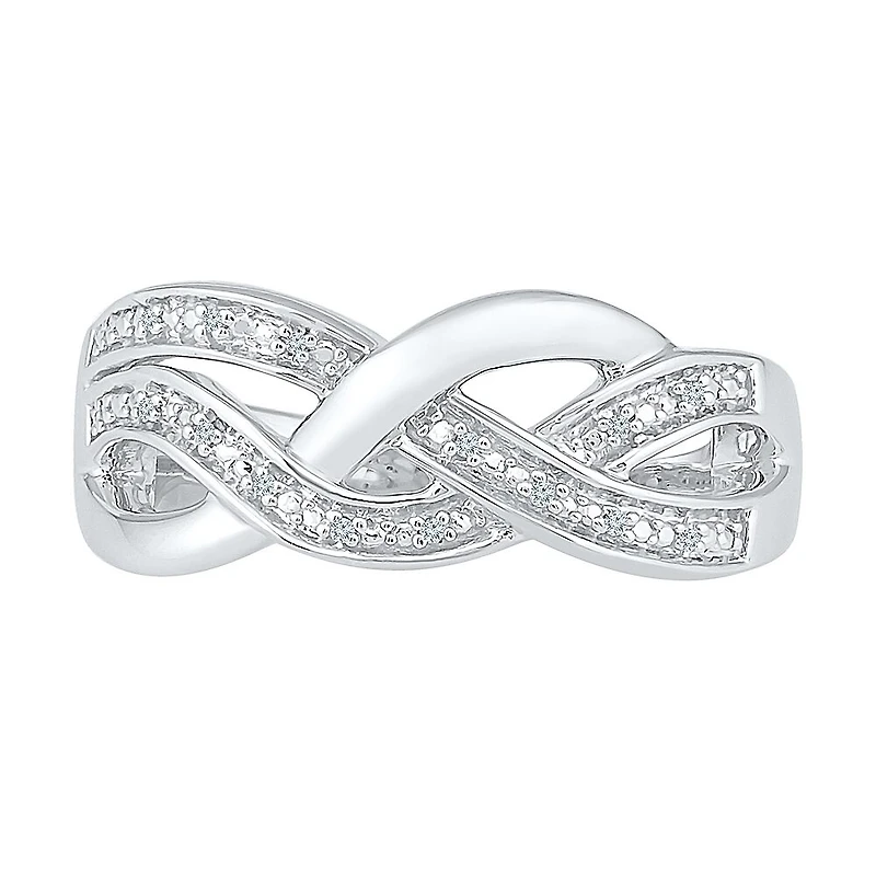 Womens Diamond Accent Natural White Sterling Silver Crossover Cocktail Ring