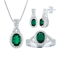 Womens Lab Created Green Emerald Sterling Silver Jewelry Set