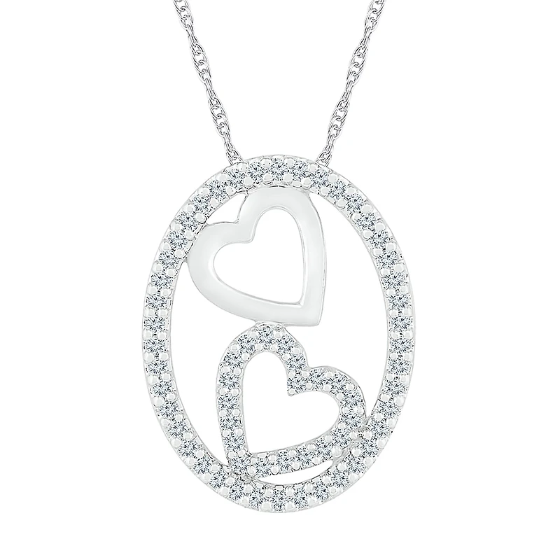 Womens 3/8 CT. T.W. Natural White Diamond 10K Gold Heart Oval 18 Inch Pendant Necklace