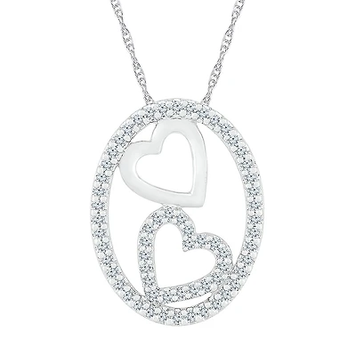 Womens 3/8 CT. T.W. Natural White Diamond 10K Gold Heart Oval 18 Inch Pendant Necklace