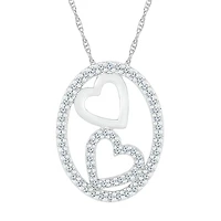 Womens 3/8 CT. T.W. Natural White Diamond 10K Gold Heart Oval 18 Inch Pendant Necklace