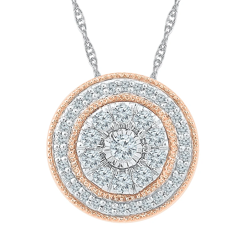 Womens 1/2 CT. T.W. Natural White Diamond 10K Two Tone Gold Round 18 Inch Pendant Necklace