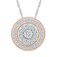 Womens 1/2 CT. T.W. Natural White Diamond 10K Two Tone Gold Round 18 Inch Pendant Necklace