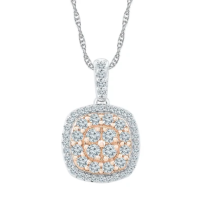 Womens 1 CT. T.W. Natural White Diamond 10K Two Tone Gold 18 Inch Pendant Necklace
