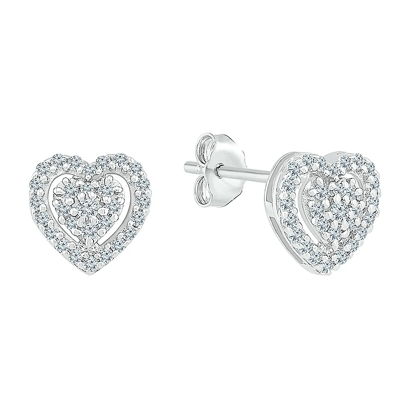 1/4 CT. T.W. Natural White Diamond 10K Gold 7.4mm Heart Stud Earrings