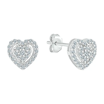 1/4 CT. T.W. Natural White Diamond 10K Gold 7.4mm Heart Stud Earrings