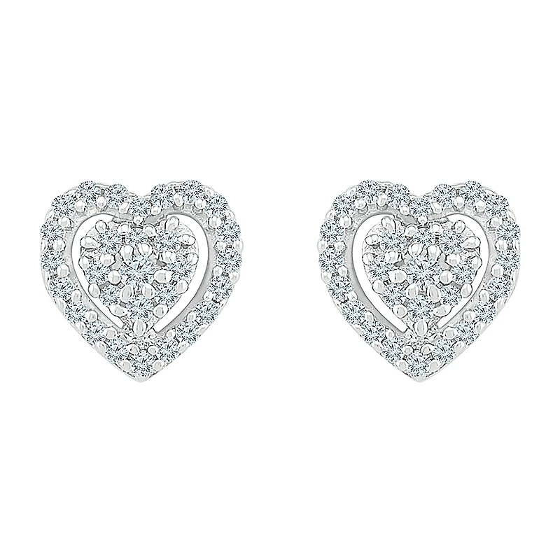 1/4 CT. T.W. Natural White Diamond 10K Gold 7.4mm Heart Stud Earrings